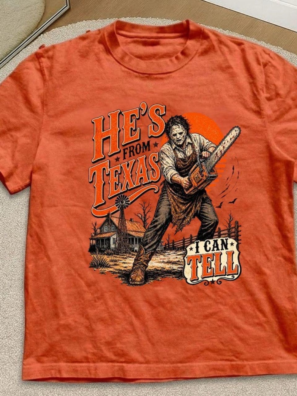 Orange He's From Texas T shirt